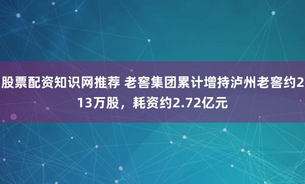 股票配资知识网推荐 老窖集团累计增持泸州老窖约213万股，耗资约2.72亿元