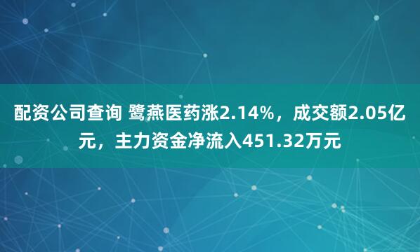 配资公司查询 鹭燕医药涨2.14%，成交额2.05亿元，主力资金净流入451.32万元
